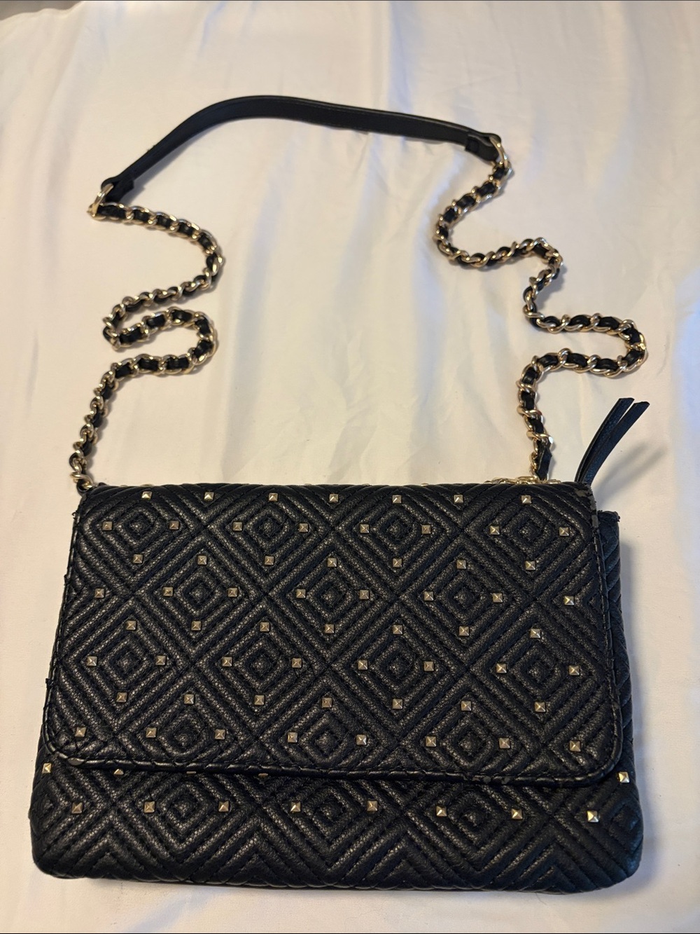 INC International Concepts Black Quilted Crossbody with Gold Chain - minor tear